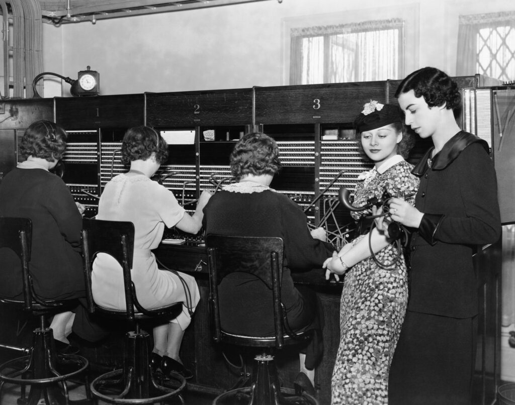 Switchboard operators (black and white photo)